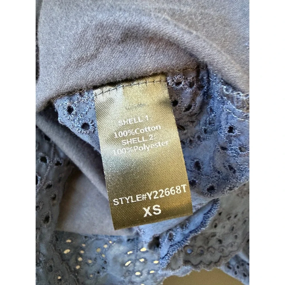 NWT Pomander Place Navy Blue Puff Sleeve Eyelet Lace Blouse Womens XS Old Money